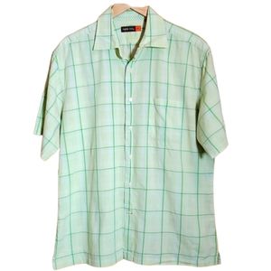 NYNE XL GREEN ON GREEN RETRO SHORT SLEEVE BUTTON DOWN